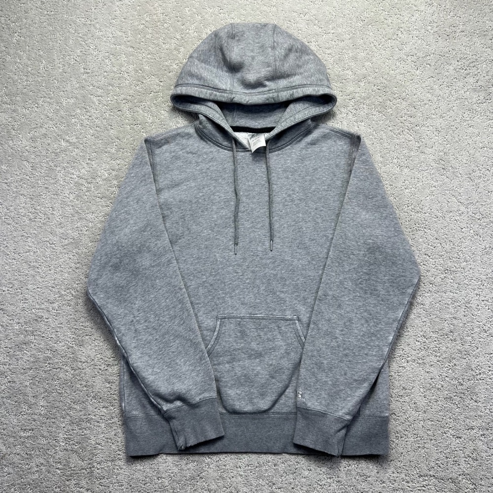 Russell Athletic Hoodie Womens Medium Gray Pullover Fleece Blank Distressed